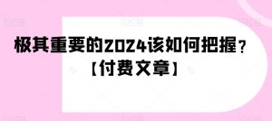 极其重要的2024该如何把握?【付费文章】-董叔项目网