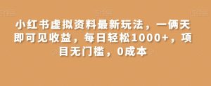 小红书虚拟资料最新玩法，一俩天即可见收益，每日轻松1000+，项目无门槛，0成本-董叔项目网