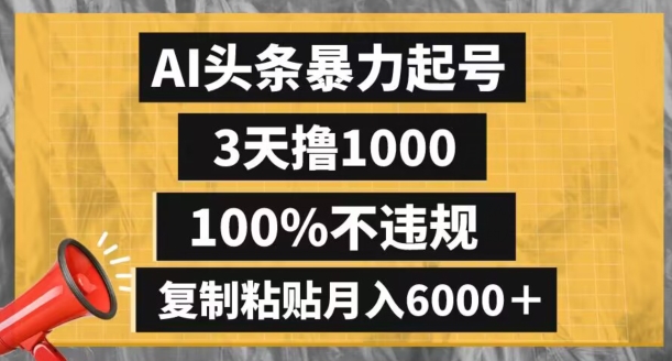 AI头条暴力起号，3天撸1000,100%不违规，复制粘贴月入6000＋【揭秘】-董叔项目网