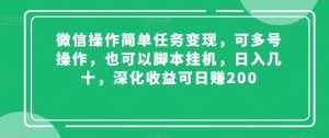 微信操作简单任务变现,可多号操作,也可以脚本挂机,日入几十,深化收益可日赚200【揭秘】-董叔项目网