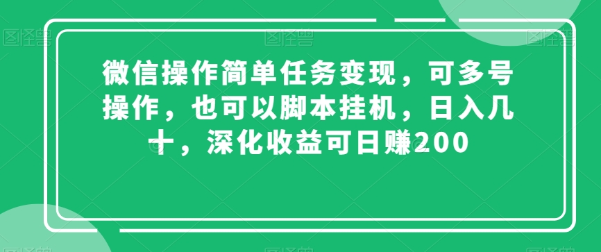 微信操作简单任务变现，可多号操作，也可以脚本挂机，日入几十，深化收益可日赚200【揭秘】-董叔项目网