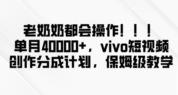 老奶奶都会操作，新平台无脑操作，单月40000+，vivo短视频创作分成计划【揭秘】-董叔项目网