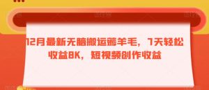 12月最新无脑搬运薅羊毛，7天轻松收益8K，短视频创作收益-董叔项目网