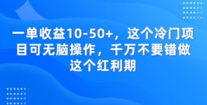 一单收益10-50+,这个冷门项目可无脑操作,千万不要错做这个红利期-董叔项目网