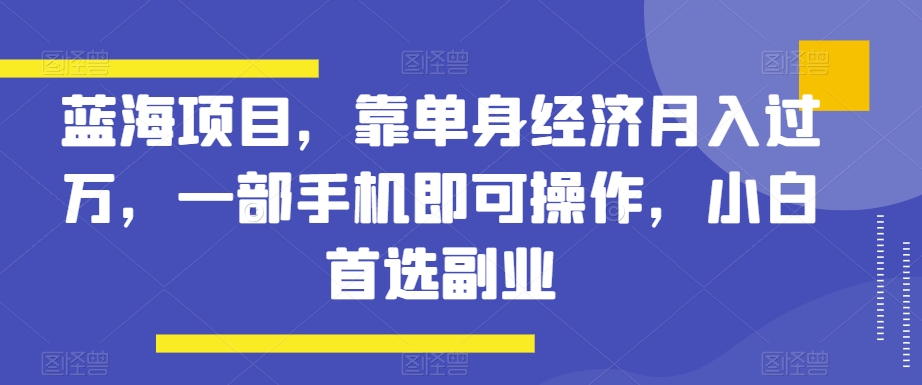 蓝海项目，靠单身经济月入过万，一部手机即可操作，小白首选副业【揭秘】-董叔项目网