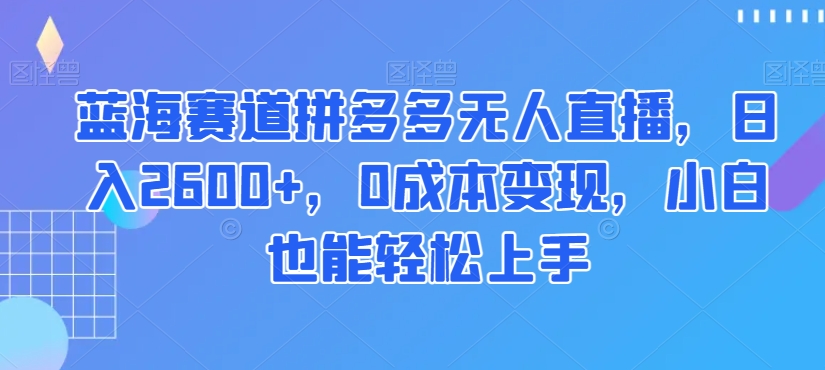 蓝海赛道拼多多无人直播，日入2600+，0成本变现，小白也能轻松上手【揭秘】-董叔项目网