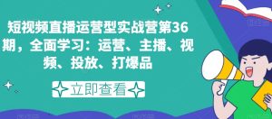 短视频直播运营型实战营第36期,全面学习:运营、主播、视频、投放、打爆品-董叔项目网