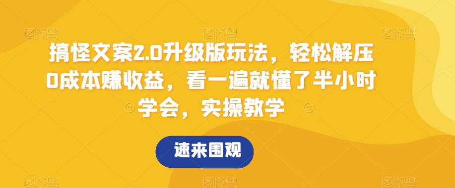 搞怪文案2.0升级版玩法，轻松解压0成本赚收益，看一遍就懂了半小时学会，实操教学【揭秘】-董叔项目网