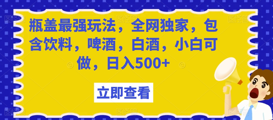 瓶盖最强玩法，全网独家，包含饮料，啤酒，白酒，小白可做，日入500+【揭秘】-董叔项目网