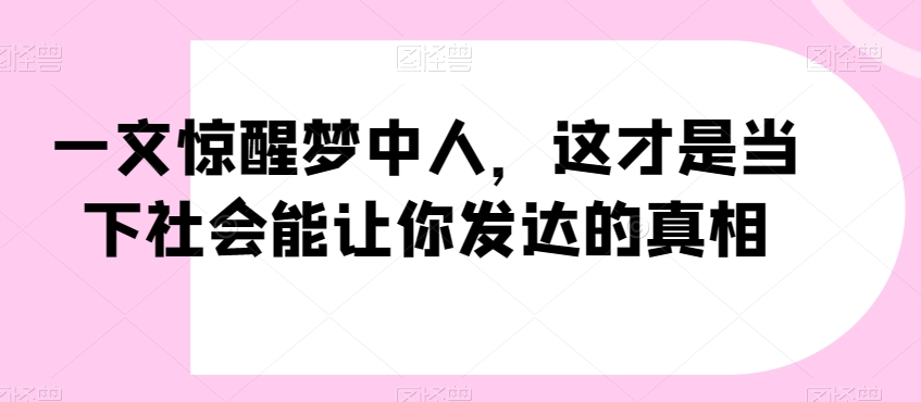 一文惊醒梦中人，这才是当下社会能让你发达的真相【公众号付费文章】-董叔项目网