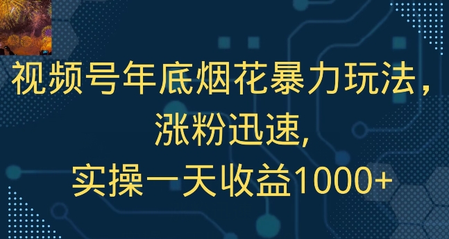 视频号年底烟花暴力玩法，涨粉迅速,实操一天收益1000+-董叔项目网