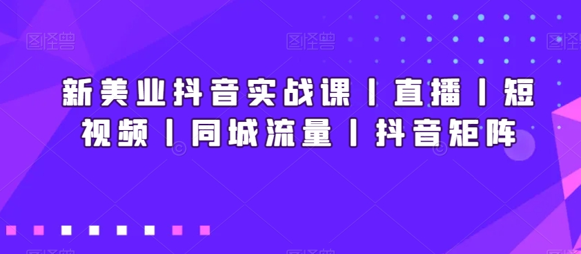 新美业抖音实战课丨直播丨短视频丨同城流量丨抖音矩阵-董叔项目网