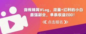 微视精简Vlog,流量+红利的小白最强副业,单条收益200!-董叔项目网