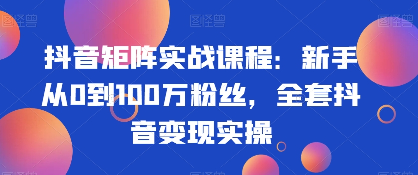抖音矩阵实战课程：新手从0到100万粉丝，全套抖音变现实操-董叔项目网
