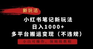 小红书笔记新玩法，日入1000+，多平台搬运变现(不违规)，小白可操作，保姆级教程【揭秘】-董叔项目网