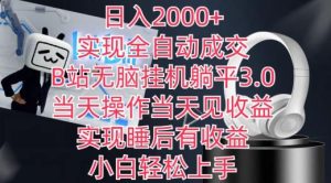 日入2000+，实现全自动成交，B站无脑挂机躺平3.0，当天操作当天见收益，实现睡后有收益【揭秘】-董叔项目网