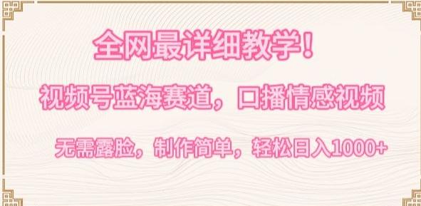 全网最详细教学，视频号蓝海赛道，口播情感视频，无需露脸，制作简单，轻松实现日入1000+【揭秘】-董叔项目网
