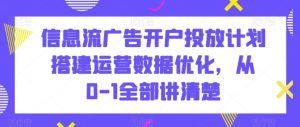 信息流广告开户投放计划搭建运营数据优化，从0-1全部讲清楚-董叔项目网