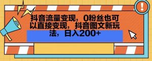 抖音流量变现，0粉丝也可以直接变现，抖音图文新玩法，日入200+【揭秘】-董叔项目网