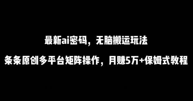 最新ai流量密码，傻瓜式搬运玩法，条条原创，多平台矩阵操作，月赚5万+保姆式教程【揭秘】-董叔项目网