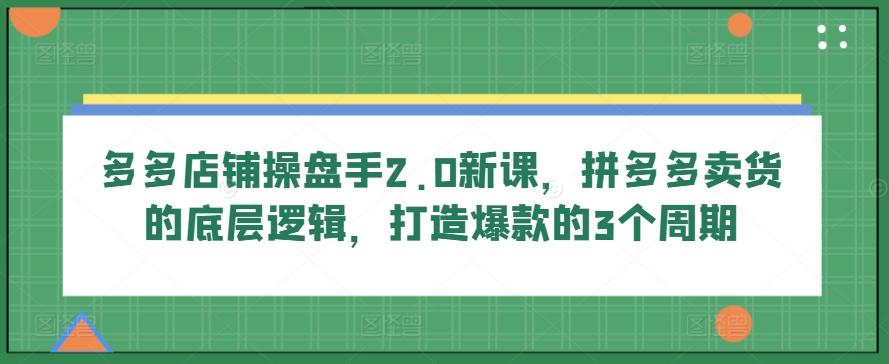 多多店铺操盘手2.0新课，拼多多卖货的底层逻辑，打造爆款的3个周期-董叔项目网