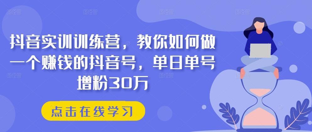 抖音实训训练营，教你如何做一个赚钱的抖音号，单日单号增粉30万-董叔项目网
