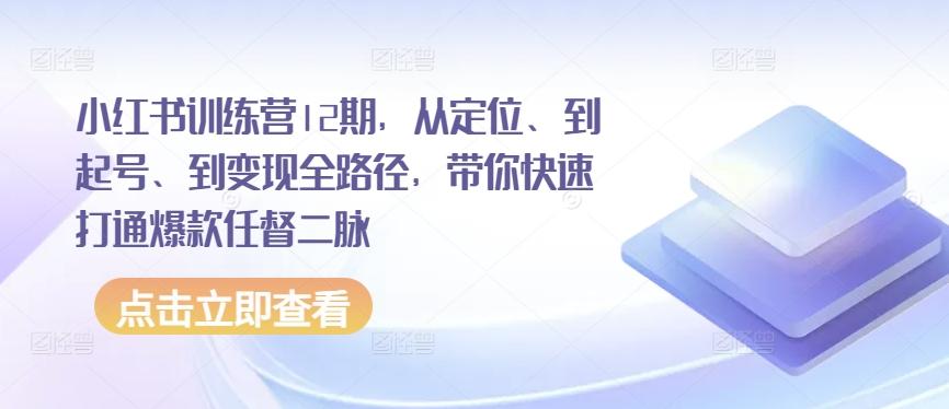 小红书训练营12期，从定位、到起号、到变现全路径，带你快速打通爆款任督二脉-董叔项目网