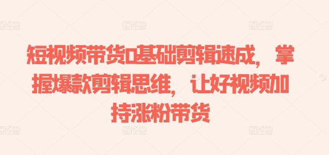 短视频带货0基础剪辑速成，掌握爆款剪辑思维，让好视频加持涨粉带货-董叔项目网