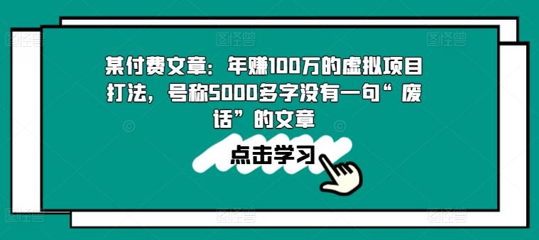 某付费文章：年赚100w的虚拟项目打法，号称5000多字没有一句“废话”的文章-董叔项目网