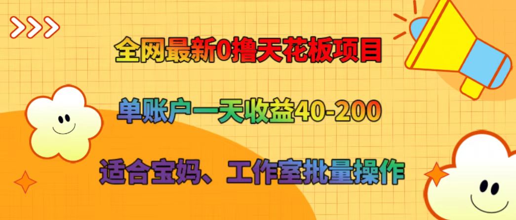全网最新0撸天花板项目 单账户一天收益40-200 适合宝妈、工作室批量操作-董叔项目网
