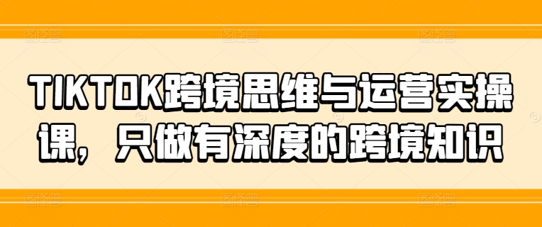 TIKTOK跨境思维与运营实操课，只做有深度的跨境知识-董叔项目网