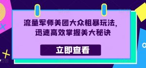 流量军师美团大众粗暴玩法,迅速高效掌握美大秘诀-董叔项目网
