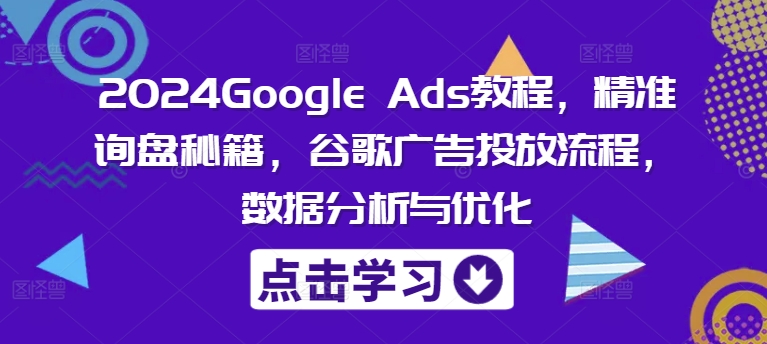 2024Google Ads教程，精准询盘秘籍，谷歌广告投放流程，数据分析与优化-董叔项目网
