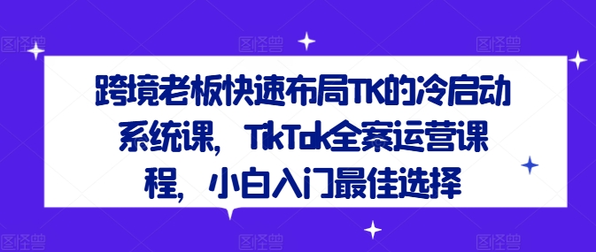 跨境老板快速布局TK的冷启动系统课，TikTok全案运营课程，小白入门最佳选择-董叔项目网