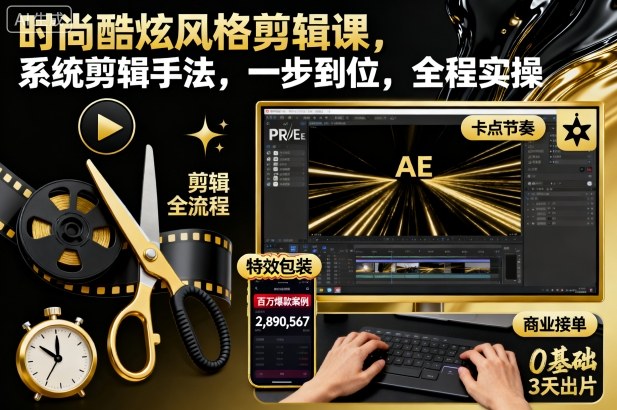 时尚酷炫风格剪辑课,系统剪辑手法,一步到位,全程实操-董叔项目网