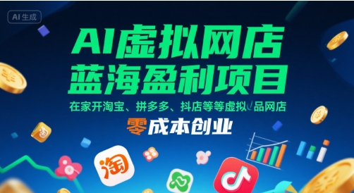 AI虚拟网店蓝海盈利项目，在家开淘宝、拼多多、抖店等虚拟品网店，零成本创业-董叔项目网