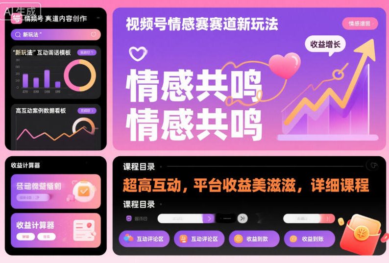 视频号情感赛道新玩法，超高互动，平台收益美滋滋，详细课程-董叔项目网