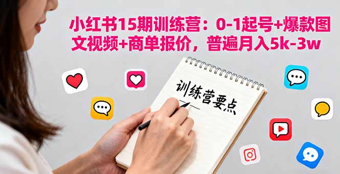 小红书15期训练营：0-1起号+爆款图文视频+商单报价，普遍月入5k-3w-董叔项目网