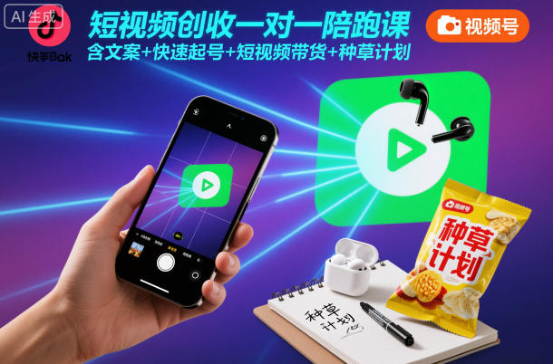 短视频创收一对一陪跑课,含文案+快速起号+短视频带货+种草计划-董叔项目网