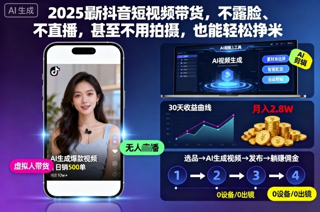 2025最新抖音短视频带货，不露脸、不直播，甚至不用拍摄，也能轻松挣米-董叔项目网