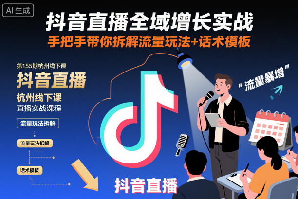抖音直播全域增长实战第155期杭州线下课,手把手带你拆解流量玩法+话术模板-董叔项目网