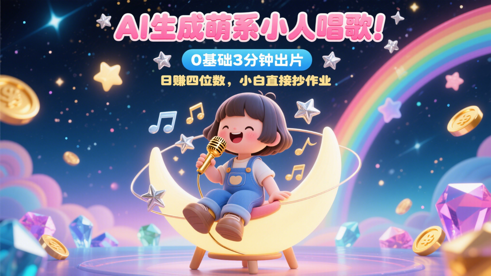AI生成萌系小人唱歌！0基础3分钟出片，28个作品涨粉9万，日赚四位数，小白直接抄作业-董叔项目网