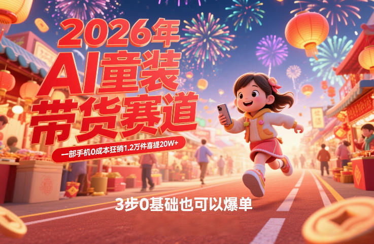 AI童装新春带货赛道，一部手机0成本狂销1.2万件喜提20W+，3步0基础也可以爆单-董叔项目网
