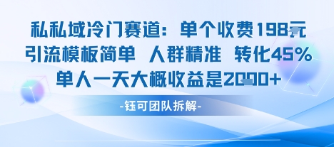 私域冷门赛道单个收费198米引流模板简单人群精准 45%的转化率单人一天大概收益多张-董叔项目网