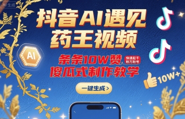 抖音AI遇见药王视频，条条10W赞，快速起千粉万粉号，傻瓜式制作教学-董叔项目网