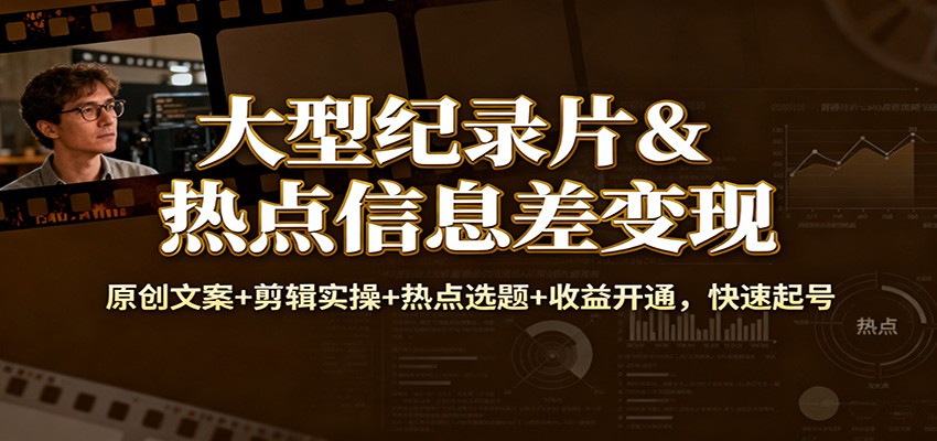 大型纪录片&热点信息差变现:原创文案+剪辑实操+热点选题+收益开通,快速起号-董叔项目网
