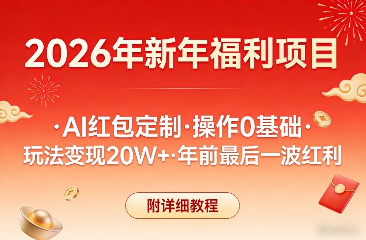 新年福利项目，AI红包定制，操作0基础，玩法变现20W+年前最后一波红利，附详细教程-董叔项目网