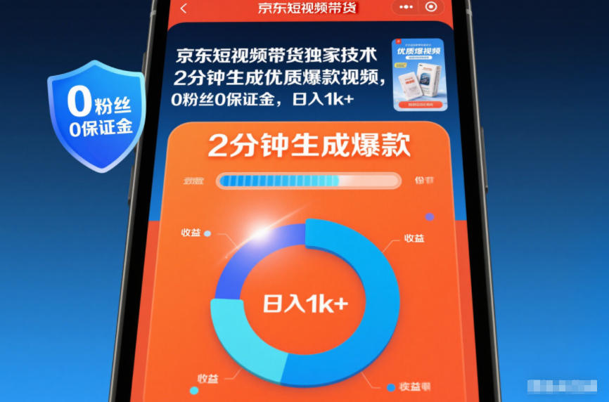 京东短视频带货独家技术,2分钟生成一条优质爆款视频,0粉丝0保证金,日入1k+【揭秘】-董叔项目网