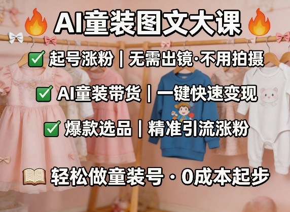 AI童装图文剪辑，某社群童装图文大课，起号涨粉、AI童装带货、爆款选品，无需出镜和拍摄-董叔项目网