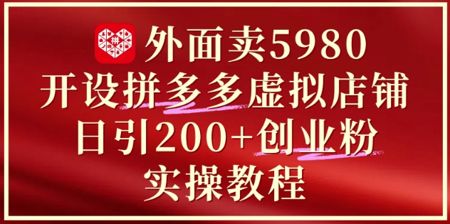外面卖5980开设拼多多虚拟店铺:单日引流200+创业付费粉实战教程-董叔项目网